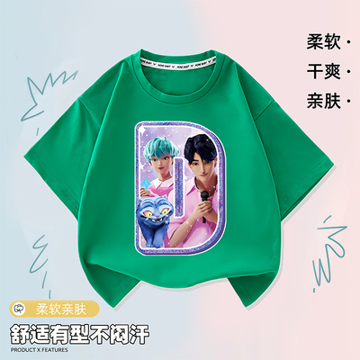 kpopdemonhunter猎魔女团圆领上衣字母D印花纯棉短袖儿童宽松T恤