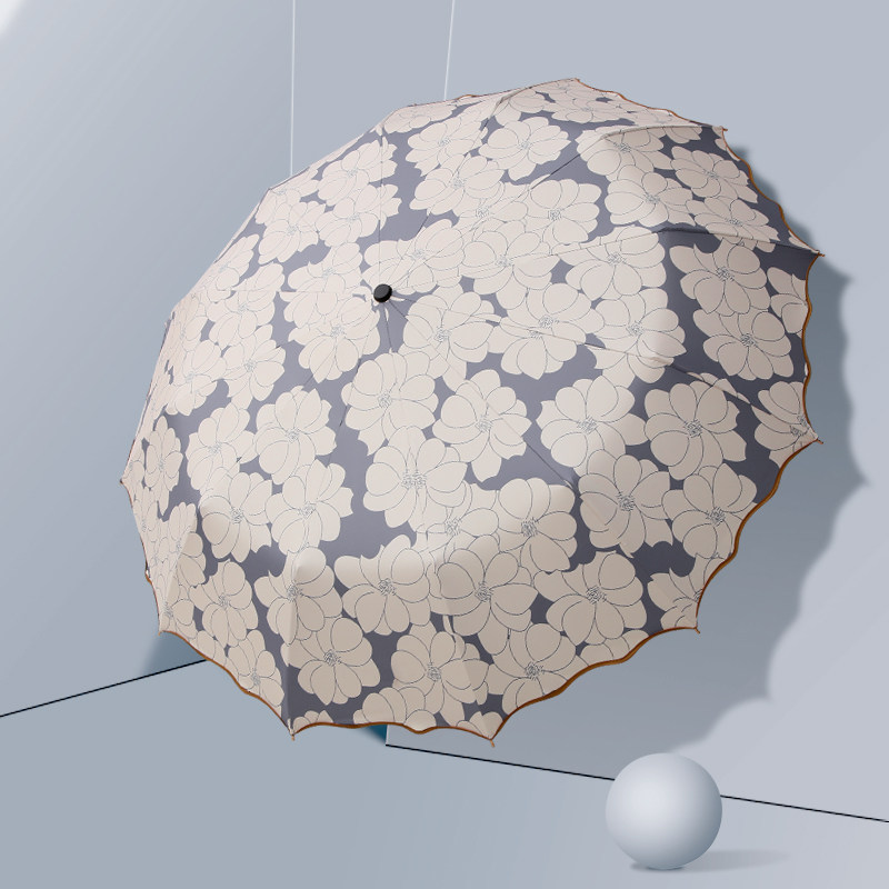 简约复古12骨日系三折叠晴雨两用伞黑胶遮阳防晒防紫外线太阳伞女