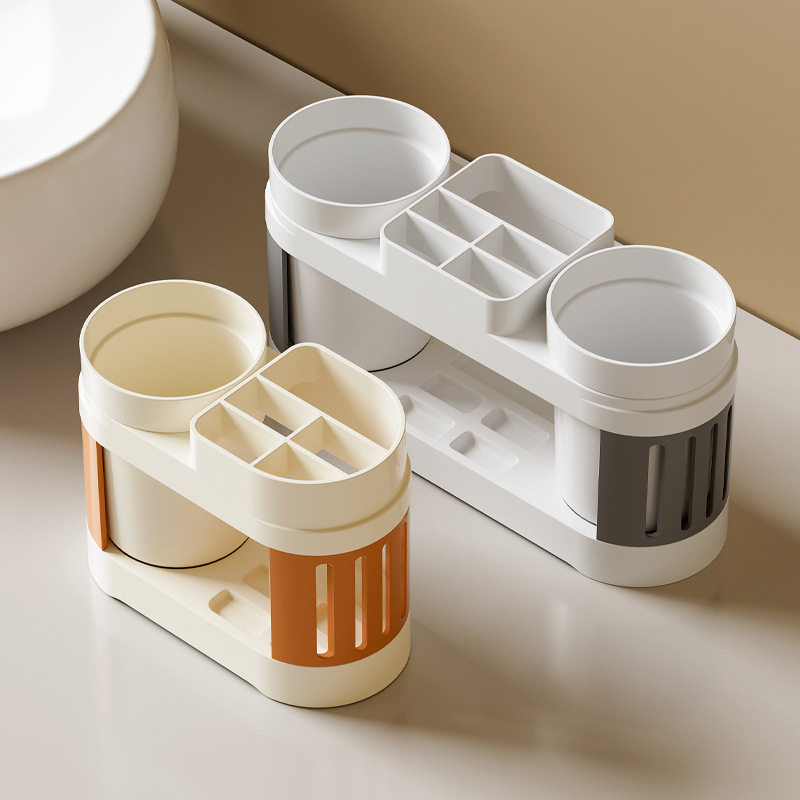 圆形牙刷置物架卫生间洗漱台牙杯架漱口杯收纳情侣家用收纳架