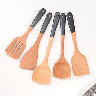 创意榉木手柄漆锅铲加长柄炒菜铲半漆木汤勺简约刻字长把多功能