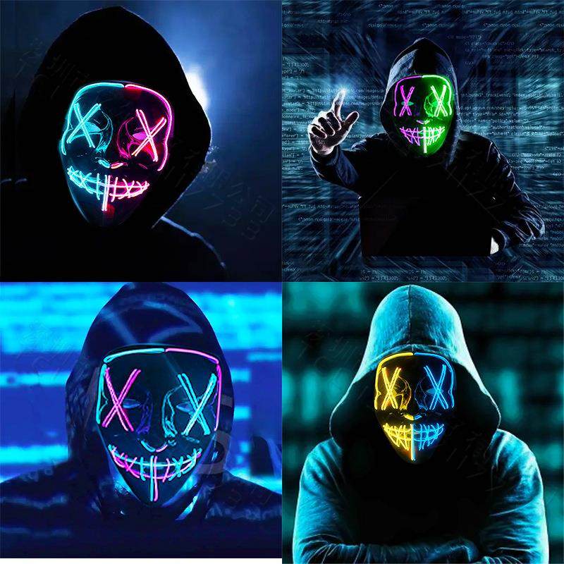 亚马逊 EL 冷光万圣节面具led发光黑V字面具鬼步舞冷光线面具现货