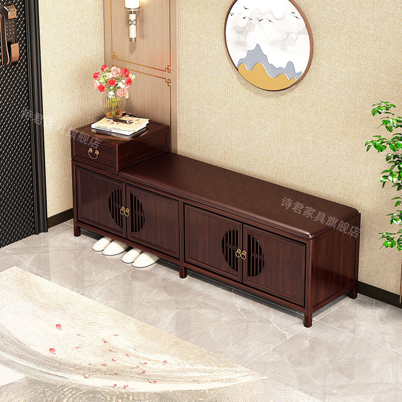 中古乌金木换鞋凳鞋柜可坐一体家用门口入户靠墙实木大容量储物柜