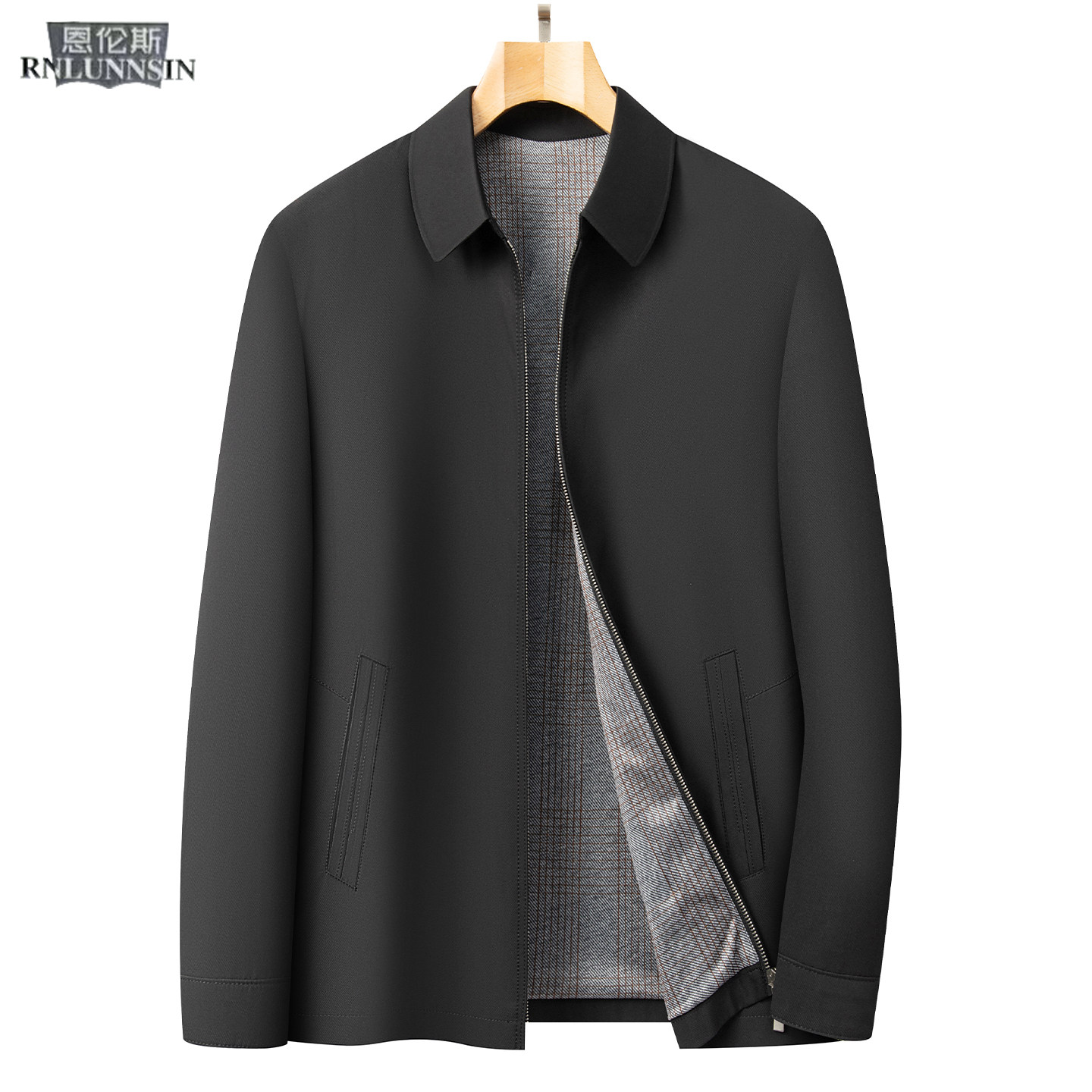 行政公务外套男士常规翻领拉链纯色中年男装2026新款商务休闲夹克