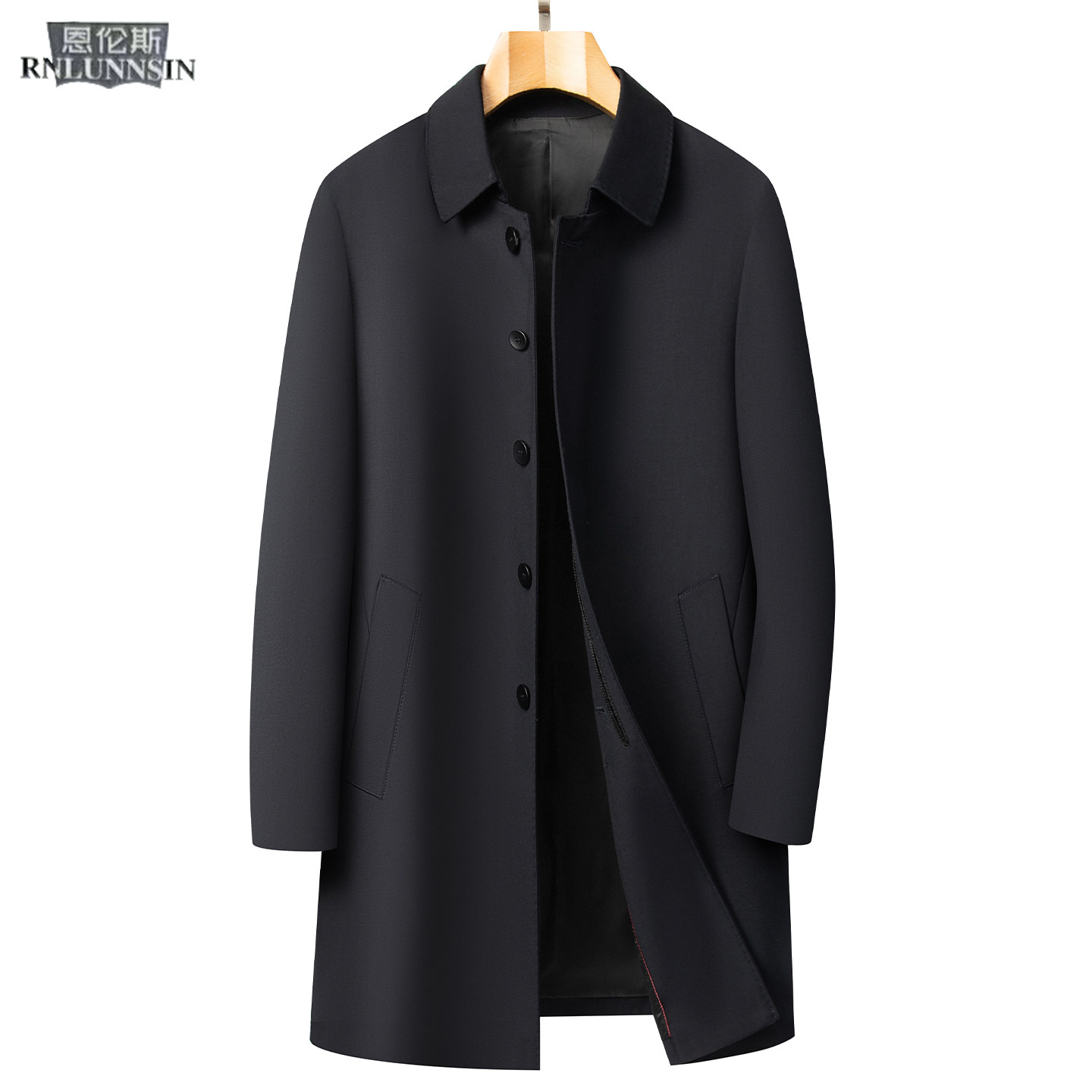 行政公务大衣男士中长款翻领扣子正装中年新款商务上班风衣外套