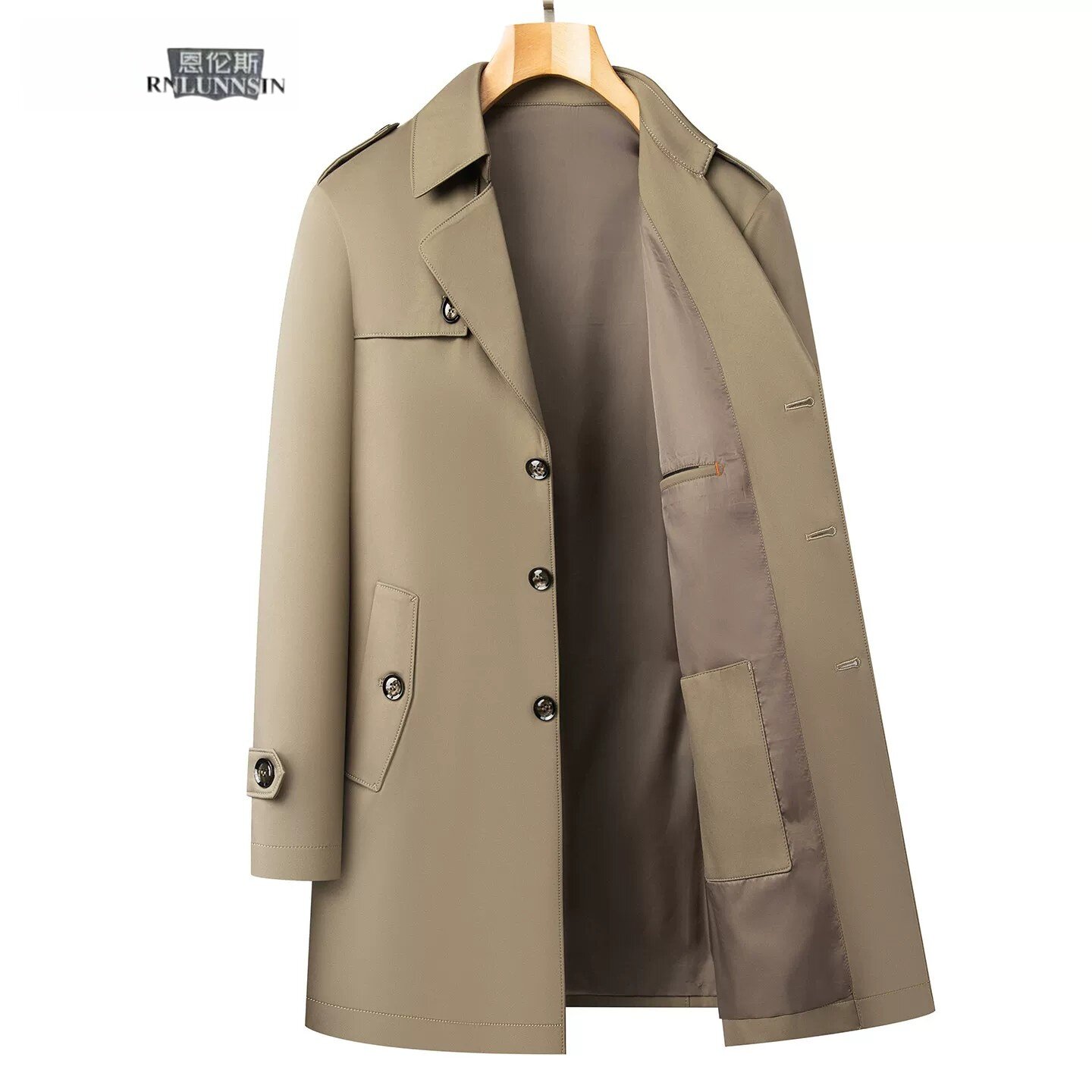 时尚流行风衣男士系扣腰带卡其加大码中长款2026新款春秋休闲外套