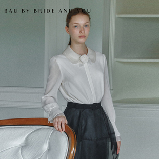 BAUbyBrideAndYou2026秋冬新品欧根纱领山茶花衬衫泡泡长袖上衣