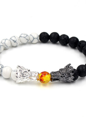 外贸货源饰品时尚简约火山石白松石黄晶手串龙头手环手链