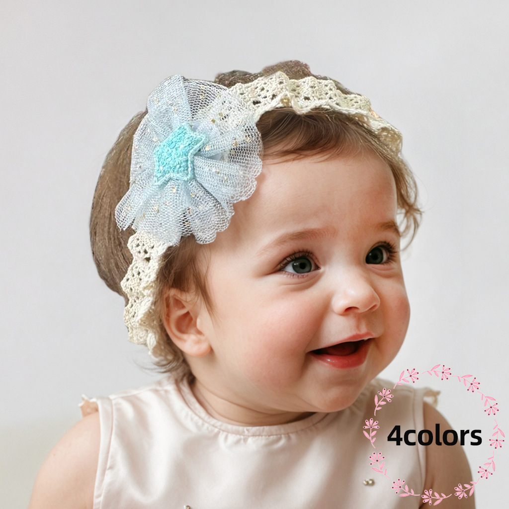 欧美跨境新款宝宝发带 可爱五角星花朵儿童头巾 夏季薄款婴儿