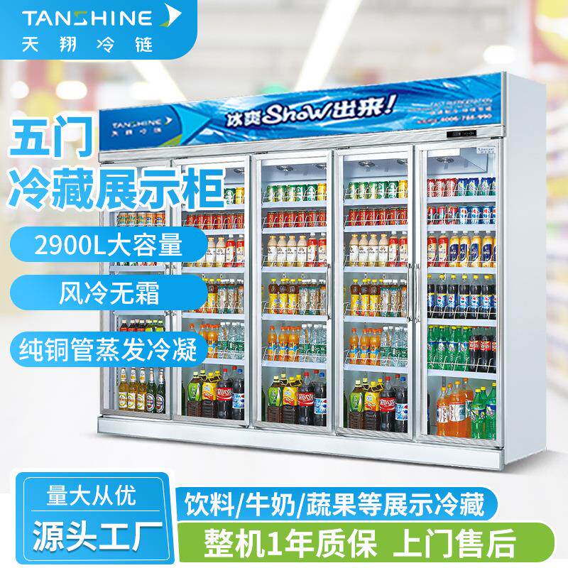 天翔冷链送货到店五门商用饮料柜 超市便利店冷柜风冷保鲜柜冰箱