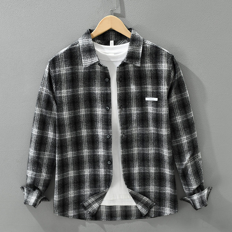 7866日系潮流格子长袖衬衫男士时尚百搭文艺休闲宽松上衣一件代发,男装,衬衫,淘宝优惠券,粉丝福利购,淘宝优惠卷