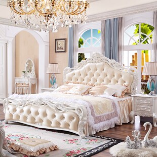 欧式 床现代简约双人床皮尾床轻奢平尾床储物公主床简欧1.8米1.9米