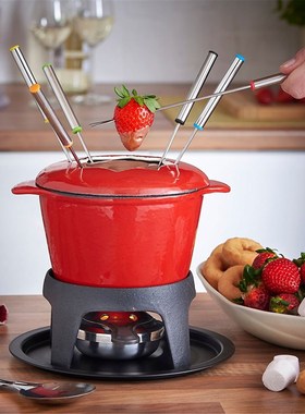出口原单珐琅铸铁锅红色巧克力铁锅芝士奶酪火锅酒精炉架fondue