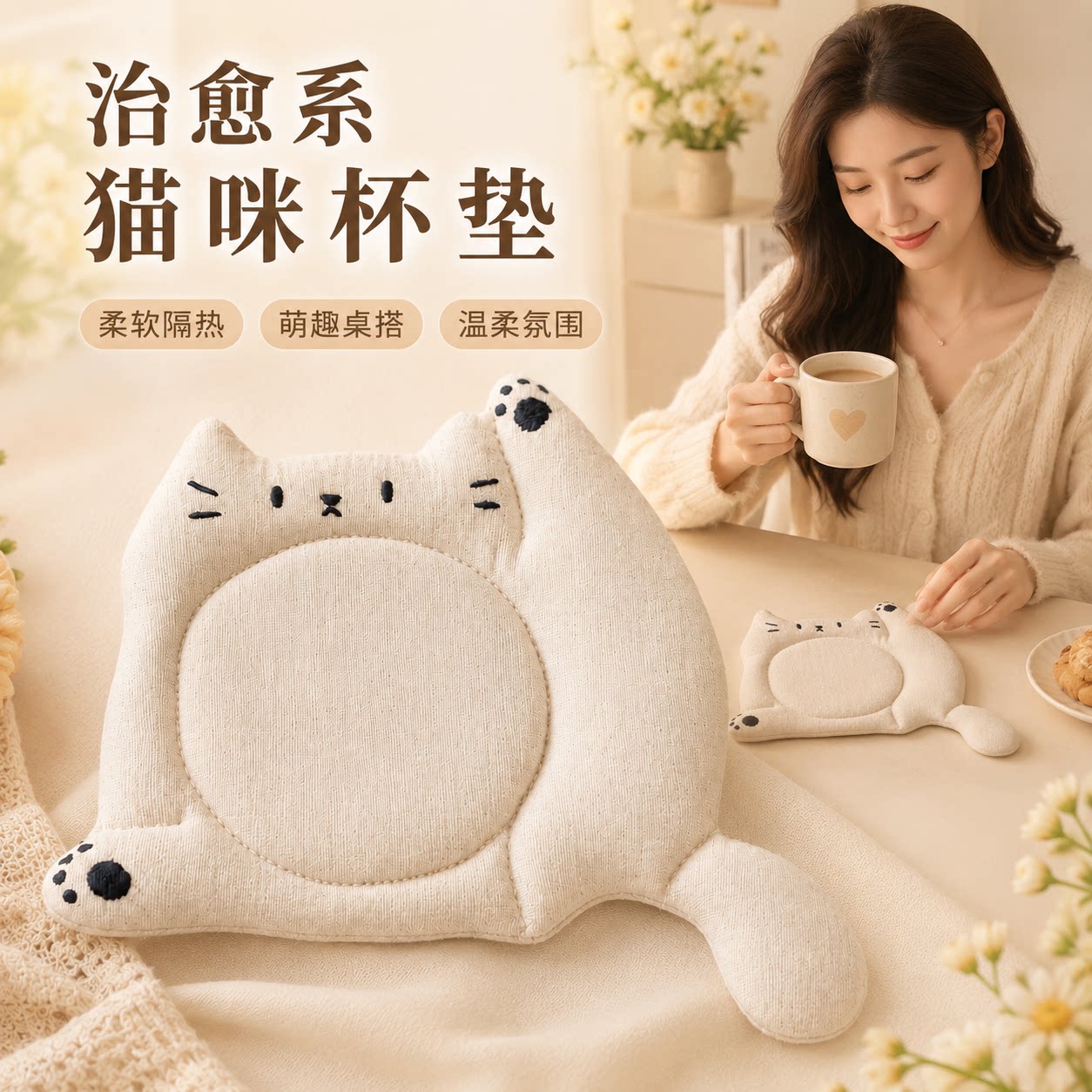 【网红爆款手工猫咪爪爪杯垫】