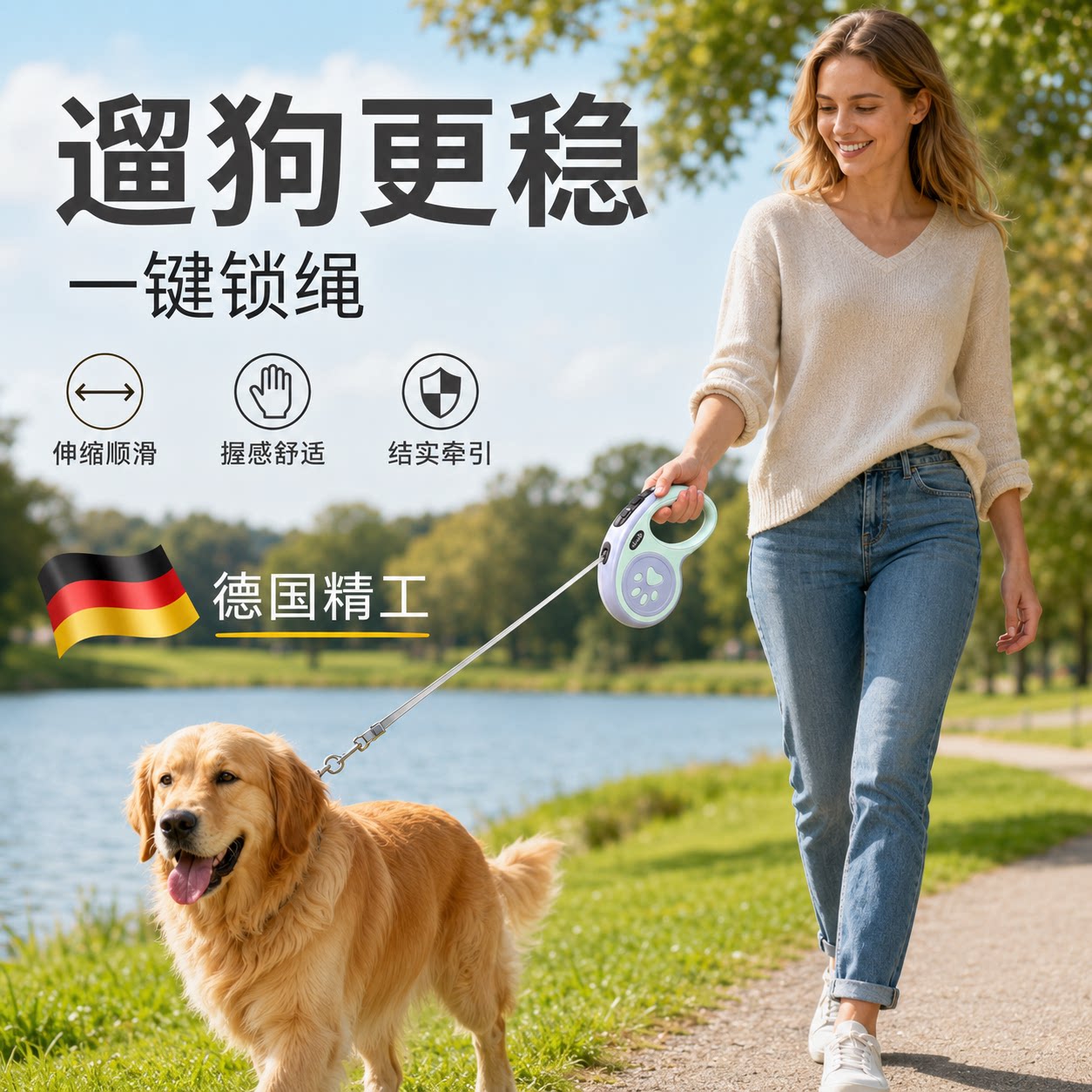【德国精工】遛狗牵引绳自