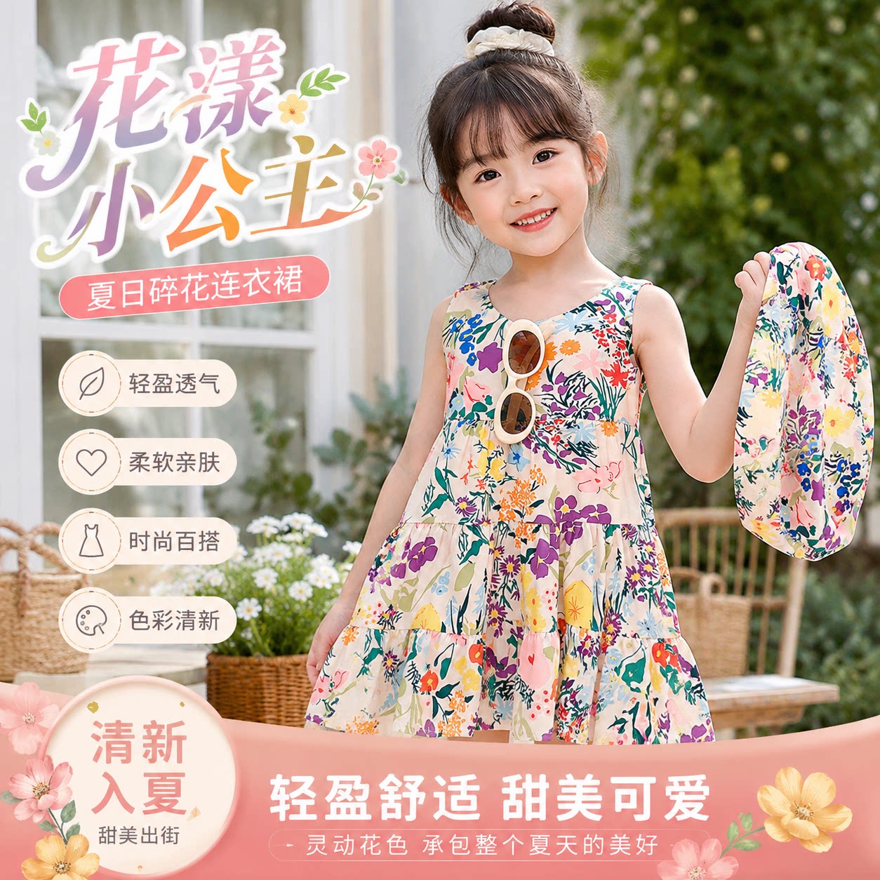 韩版女童碎花吊带连衣长