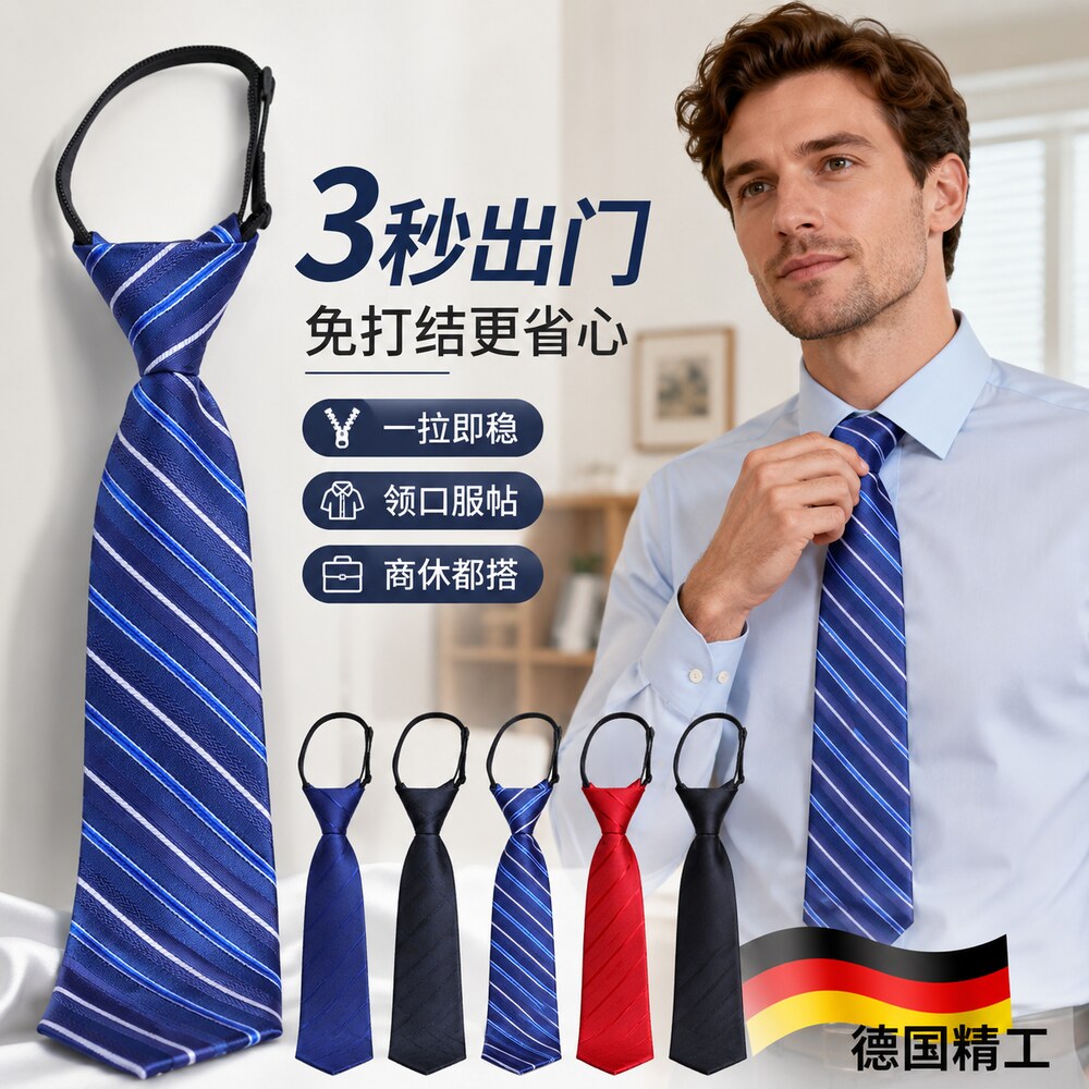 黑色领带男免打拉炼式懒