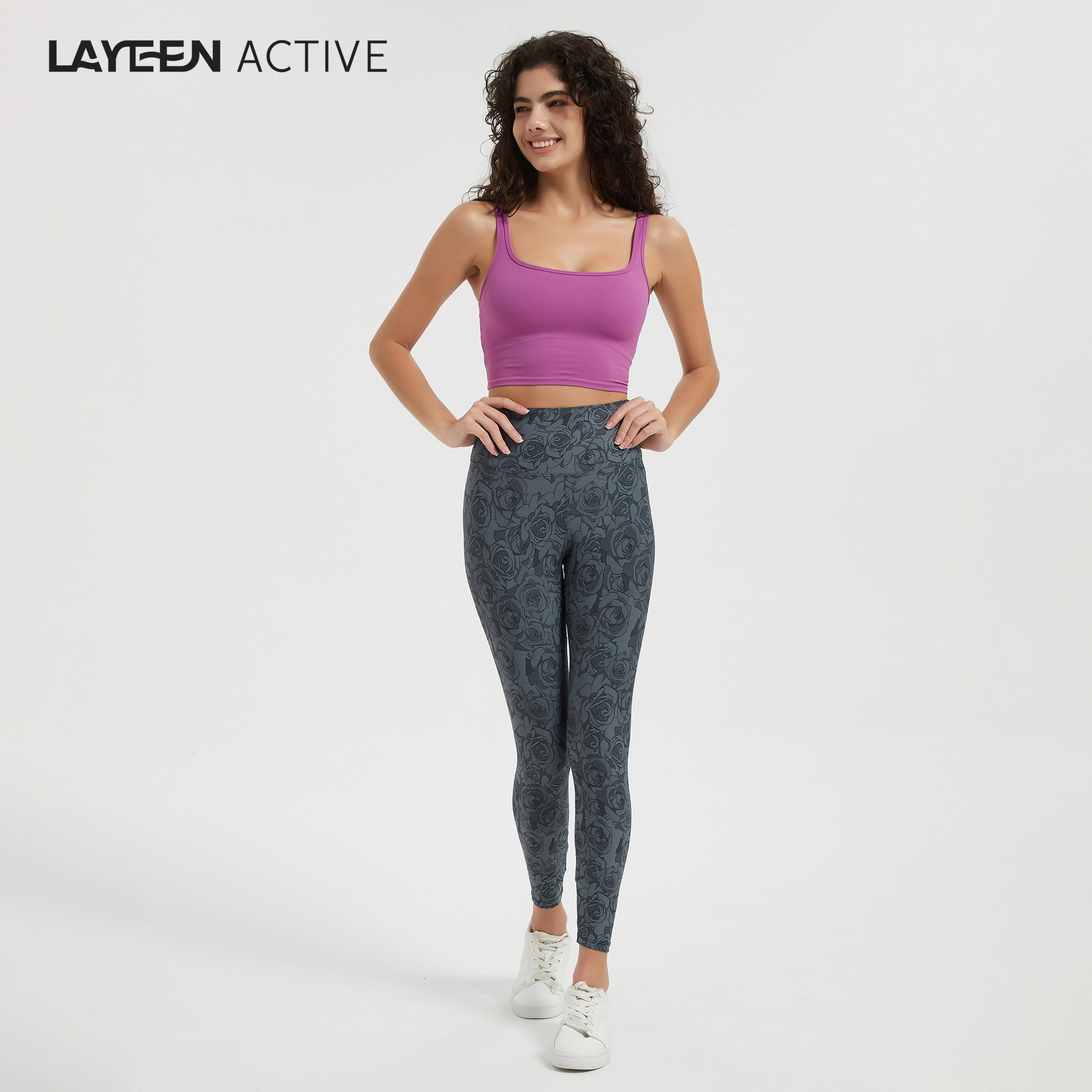 LAYEEN ACTIVE 花裤子 黯夜玫瑰 高腰9分瑜伽健身防晒230806