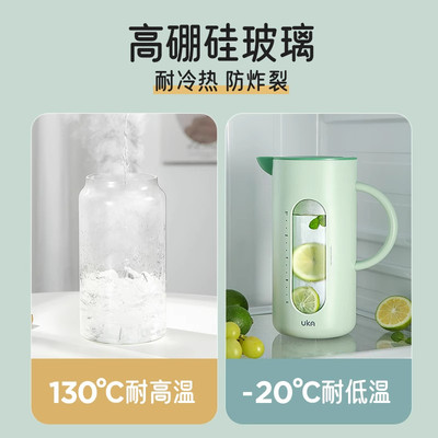 UKA玻璃冷水壶家用大容量凉水壶耐高温泡茶壶组防尘盖中式风格