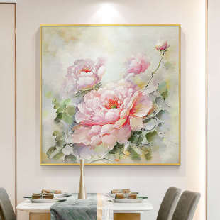 玄关装 高级感手绘油画牡丹现代法式 饰画玄关餐厅挂画 花开富贵