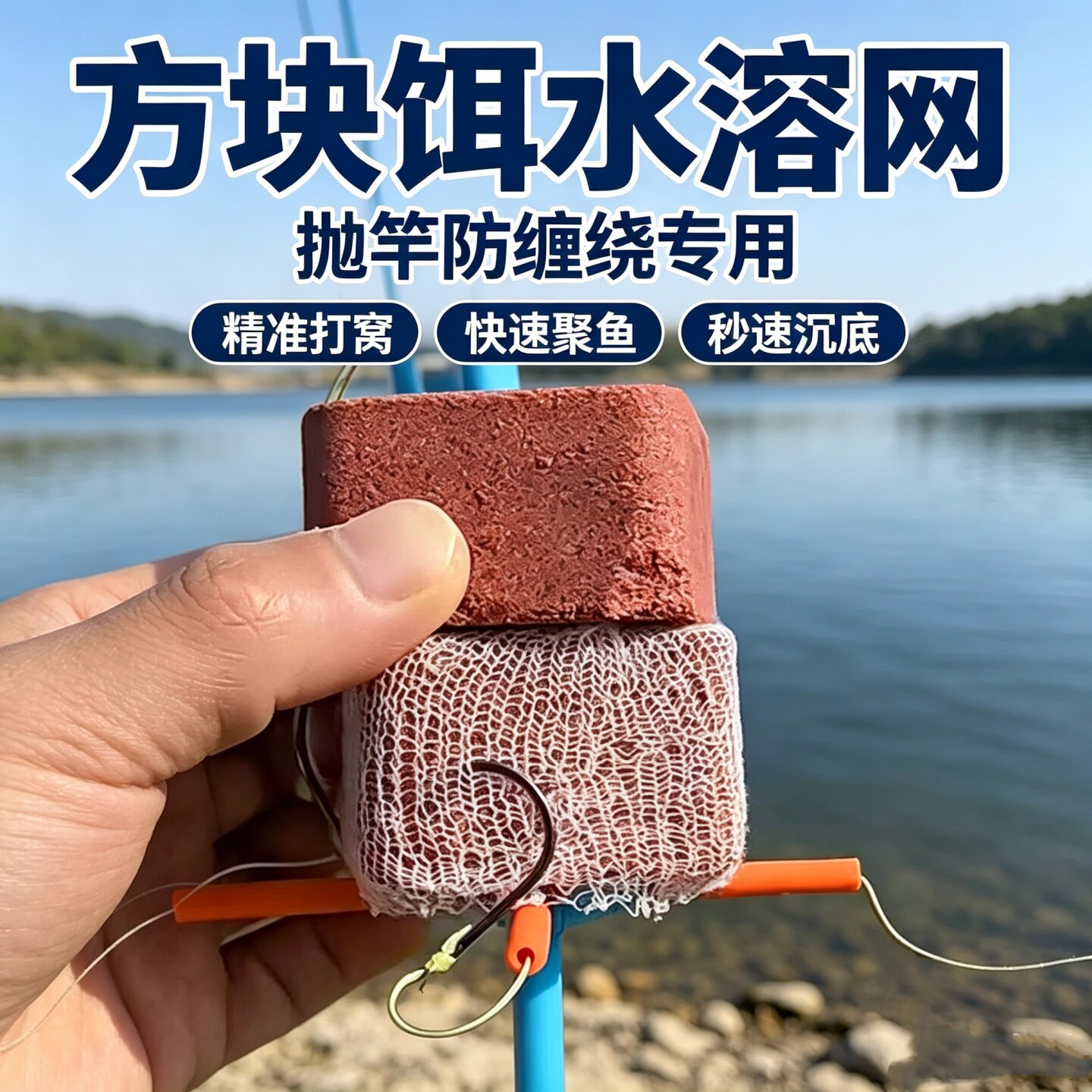 方块水溶网钓鱼鲢鳙饵料固饵器钓组配件浮力板线组打窝钓鱼水溶网