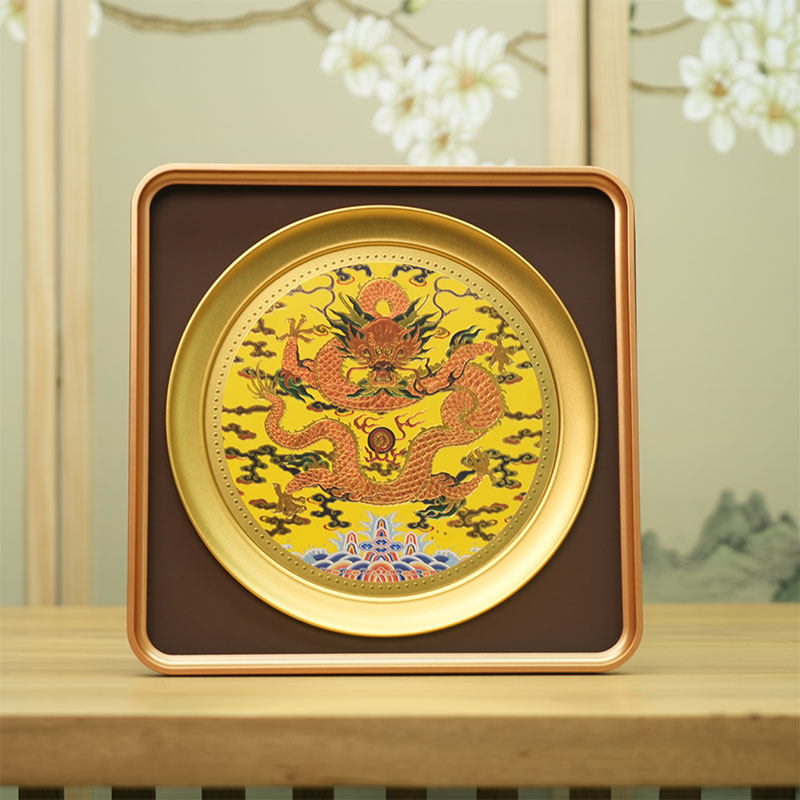 中国特色礼品皇锦龙盘金雕彩绣摆件商务国风礼物送朋友送老外礼品