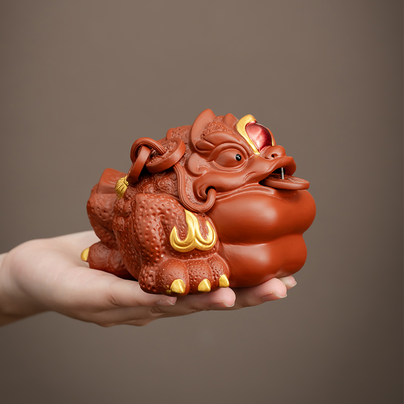 招财金蟾紫砂茶宠可养手工茶玩