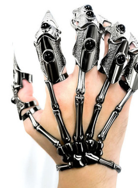 欧美跨境原宿暗黑科技手套机器人仿生机械异形手可调节铠甲戒热销