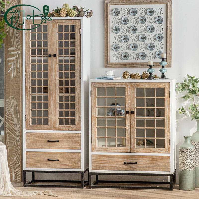 美式复古实木储物柜 客厅收纳茶水柜侘寂风 别墅门厅入户装饰橱柜,住宅家具,简易衣柜,淘宝优惠券,粉丝福利购,淘宝优惠卷