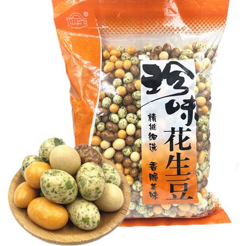 多彩豆鱼皮花生5斤大袋脆皮日本豆裹衣老式怀旧零食年货
