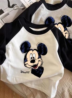 100%纯棉儿童长袖t恤中小童上衣米奇头男女童打底衫春秋宝宝衣服