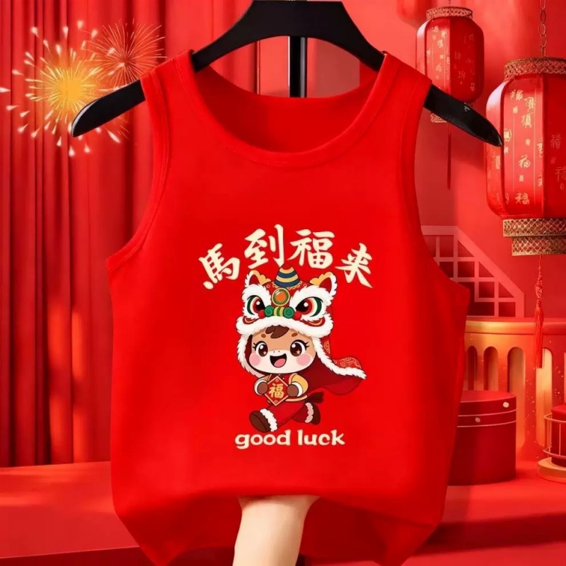 纯棉儿童红色背心冬季内穿男女童