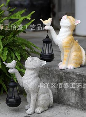 跨境可爱小猫咪提灯摆件户外花园庭院店面创意场景装饰动物工艺品