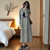 T恤孕期韩式 纯棉长袖 过膝长裙加绒加厚 大码 孕妇连衣裙2025秋冬季