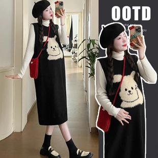 孕妇装春秋款2024新款连衣裙冬装套装时尚高级感穿搭冬季背心裙子