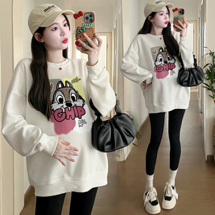 孕妇装冬季加绒加厚卫衣大码宽松韩版休闲卡通洋气中长款上衣外套