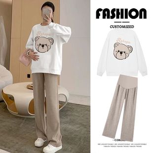 秋季 阔腿裤 套装 慵懒风穿搭纯棉卫衣休闲时尚 两件套 2025新款 孕妇装