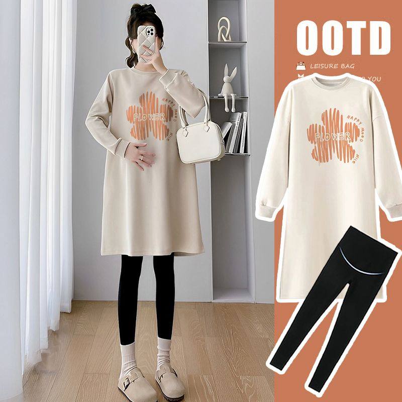 孕妇春秋装圆领纯棉连衣裙韩版宽松遮肚不显怀中长款卫衣裙两件套,孕妇装/孕产妇用品/营养,套装,淘宝优惠券,粉丝福利购,淘宝优惠卷