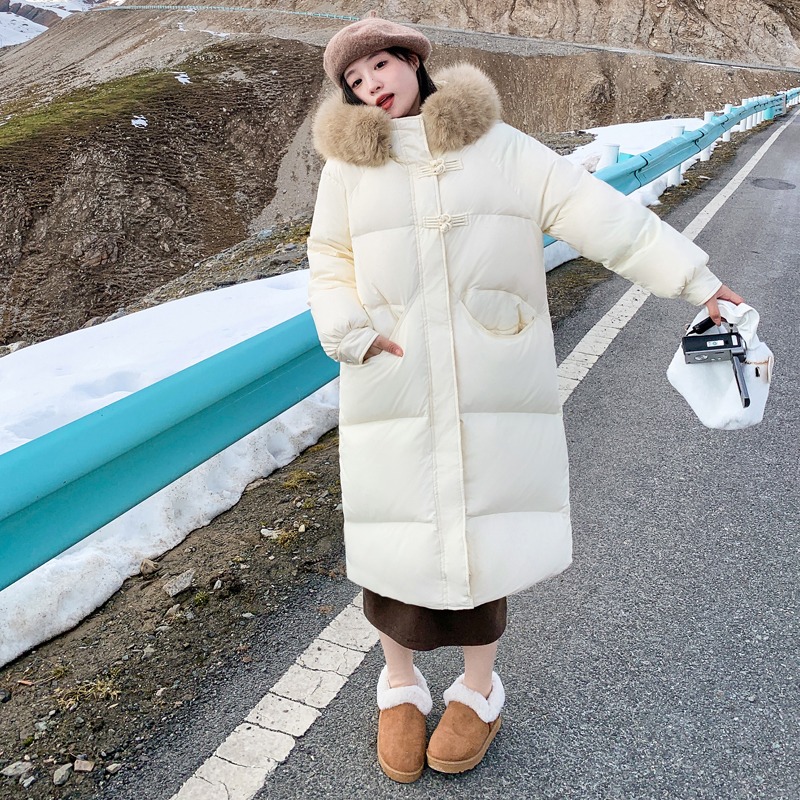 大毛领羽绒服中长款棉服孕妈妈
