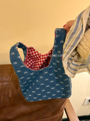 新款韩系ins蝴蝶结牛仔手腕包2025春夏手提日常通勤百搭双面包