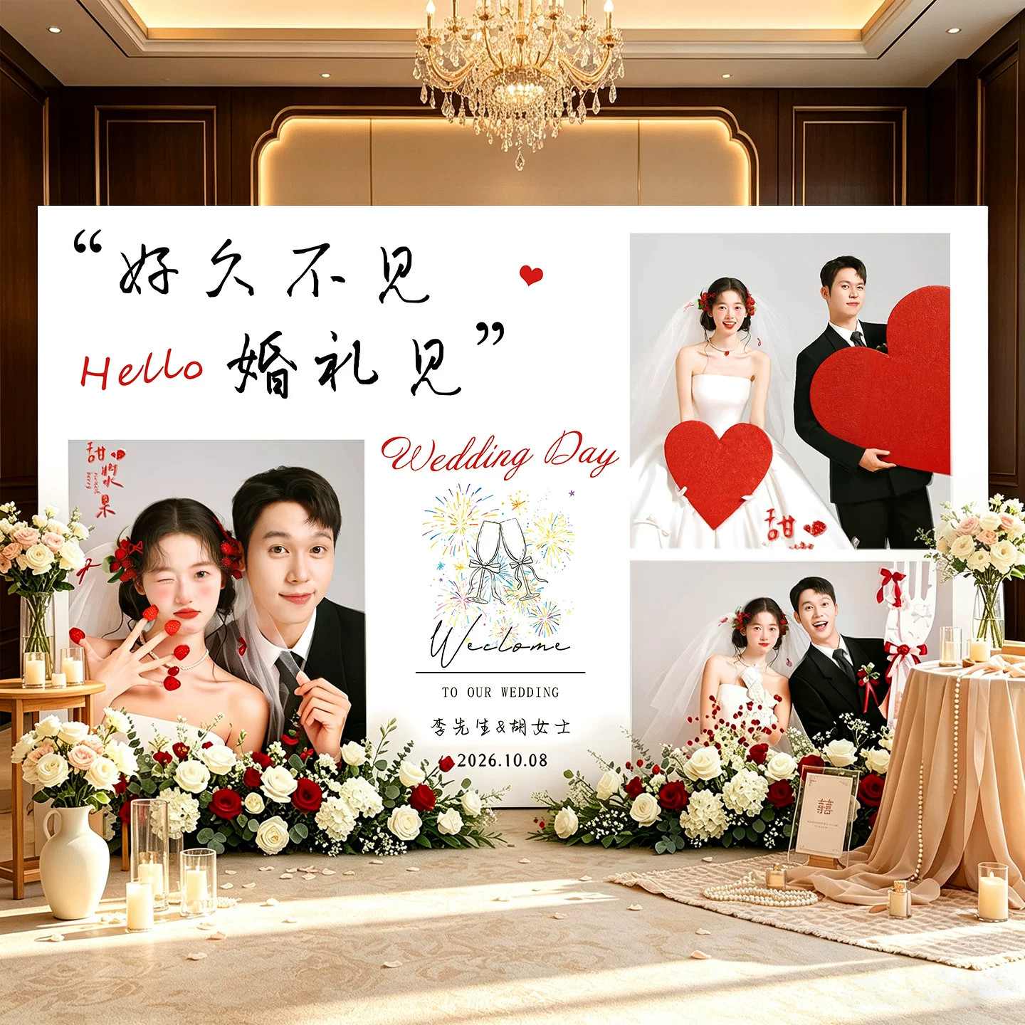 婚礼背景墙定制照片墙KT板