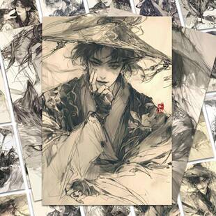 128张复古风帅哥贴纸黑白国潮美男子贴画diy手账手机保护壳装饰小