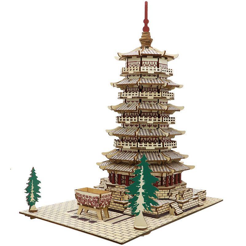应县木塔榫卯积木应县木塔模型文昌塔拼装古建筑仿真木质立体3D拼