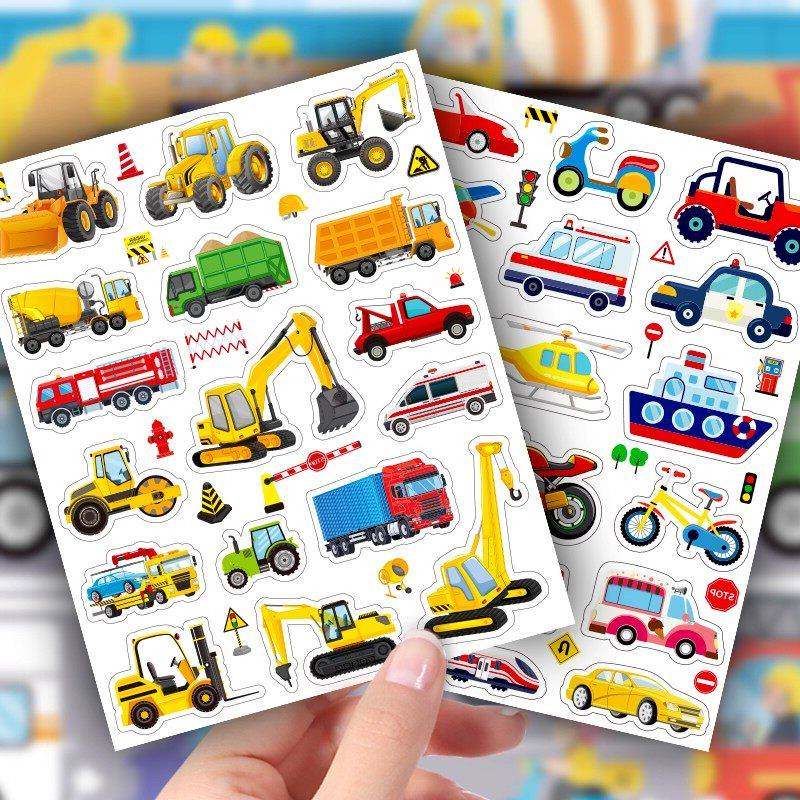 卡通可爱交通工具贴纸儿童益智贴画机车船飞机汽车工程车手账贴