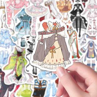 126张oc服饰搭配参考二次元甜酷风少女可爱卡通兔服绘画临摹贴纸