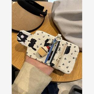 可爱猫咪小清新卡包多层零钱包一体包帆布收纳包钱包二合一女 新款