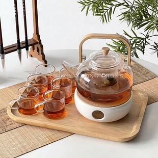 家用耐高温提梁壶茶杯套装 玻璃茶壶中式 温茶炉养生花茶具围炉煮茶