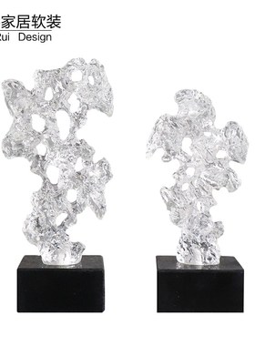 新中式创意透明太湖石摆件样板间玄关书房茶几电视柜酒店软装饰品