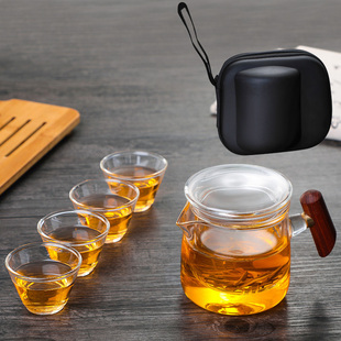 旅行茶具玻璃套装 简单易携带旅游茶壶快客杯 便携式 包小套茶杯