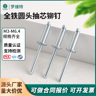 全铁开口型圆头抽芯铆钉碳钢镀锌拉钉扁圆头黑锌铆钉蓝白锌柳钉