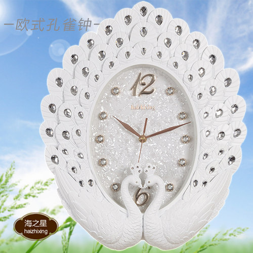 欧式客厅挂钟 孔雀装饰创意静音扫秒石英钟20英寸 卧室婚房挂表